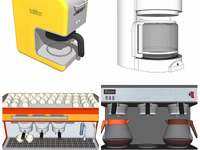 Modern Kitchen Appliances Including Coffee Makers Commercial Machines in Yellow White Orange 3d model