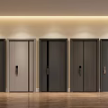 Modern Interior With Five Different Designed Doors In Various Colors And Textures
