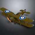 Vintage Military Biplane Model With Olive Green Color Roundel Markings On Wings And Propeller Design