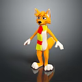 Cartoon Fox Character 3D Model With Orange Fur White Paws And Red Yellow Scarf