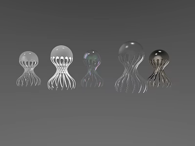 Abstract Jellyfish Shaped Floor Lamps with Transparent and Metallic Curved Designs 3d model