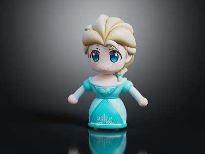 Cute Blonde Cartoon Princess With Blue Eyes And Snowflake Dress Figurine 3d model