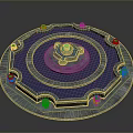 Circular Decorative Platform With Blue Center And Gray Ornamental Border