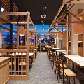 Modern Hotpot Restaurant Interior With Wooden Partitions Open Layout And Pendant Lights