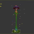 Mushroom Shaped Wooden Lamp Post With Blue Cap Yellow Spots Glowing Particles And Green Grass