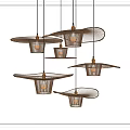 Multiple Modern Wireframe Chandeliers With Metallic Finish On White Wall Background 3d model