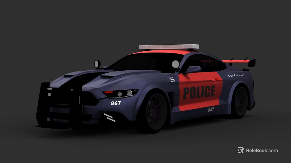 Sleek Dark Blue Police Car With Sporty Design And Roof Emergency Lights 3d model 