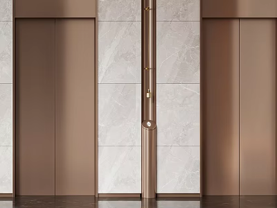 Luxurious Modern Elevator Interior With Copper Doors And Marble Wall Design 3d model