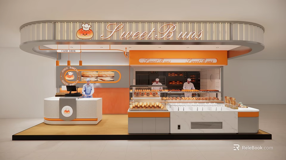 Bright Sweet Buns Mall Bakery Shop With Display Cases And Baked Goods 3d model 
