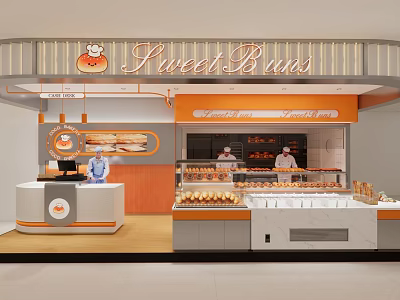 Bright Sweet Buns Mall Bakery Shop With Display Cases And Baked Goods 3d model