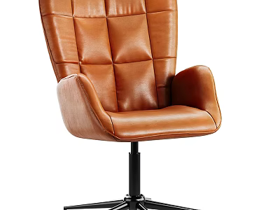 Brown Leather Office Chair With High Back Tufted Design Curved Armrests Black Five Star Base 3d model