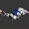 Futuristic Robot Character With Detailed Mechanical Design White Blue Red Crouching Pose
