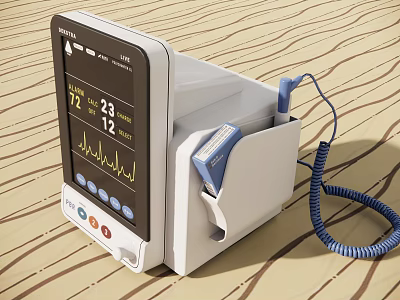 Medical Device Vital Signs Monitor With Display Screen Showing Heart Rate Blood Pressure ECG Waveform 3d model