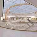 Modern Spacious Mall Atrium With Geometric Glass Dome And Multi Level Circular Lighting Design 3d model