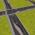 Complex Urban Road Infrastructure With Multi Lane Intersection Directional Arrows And Green Grass Areas