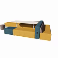 Modern Public Seating With Yellow And Blue Modular Sofa And White Table 3d model
