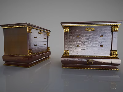 Elegant Bedside Tables With Gold Accents Wooden Finish And Drawers 3d model