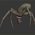 Spider Like Biomechanical Game Movie Character With Long Thin Legs And Red Accents