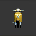 Yellow Vintage Scooter With Black Seat Round Headlight And Smooth Body Design