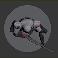 Sci Fi Game Movie Character With White Helmet Gray Armor Rifle And Red Accents Standing Pose