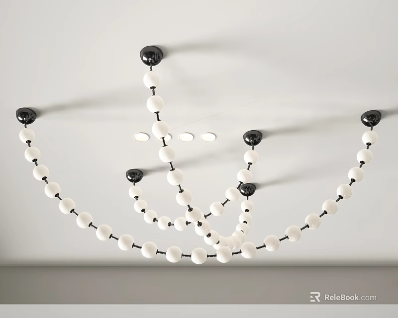 Modern Chandelier With White Beads And Black Connectors For Ceiling Decoration 3d model 