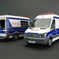 White And Blue Mercedes Ambulances With Red Emergency Lights And Emergency Service Markings