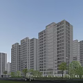 Modern High Rise Residential Buildings With Glass Curtain Walls Green Lawns Under Blue Sky