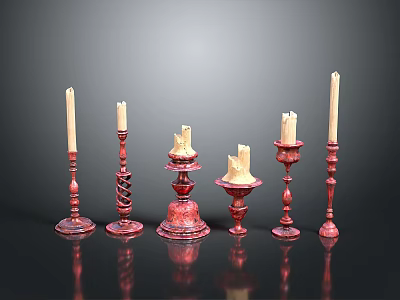 Red Decorative Candle Holders With Various Designs Spiral Base And Classic Styles For Home Decor 3d model