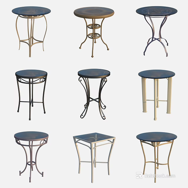 Dining Table Set With Various Metal Frame Designs And Round Square Tops 3d model