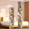 Transparent Cylindrical Storage Basket Filled With Colorful Stuffed Toys For Kids Bedroom With Cloud Decor