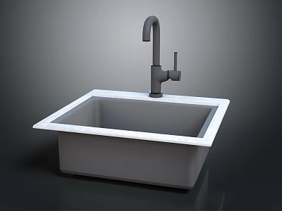 Modern Kitchen Sink Square Single Bowl With Matte Black Faucet Minimalist Design 3d model