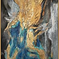 Abstract Modern Oil Painting With Gold Blue Textures And Textured Brushstroke Details In Contemporary Art Style