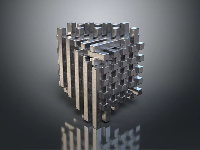 Modern Metallic Cube Structure With Geometric Modular Design And Reflective Surface 3d model