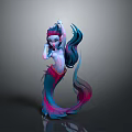 Fantasy Female Character With Colorful Long Hair And Flowing Tail In Elegant Pose On Gray Background