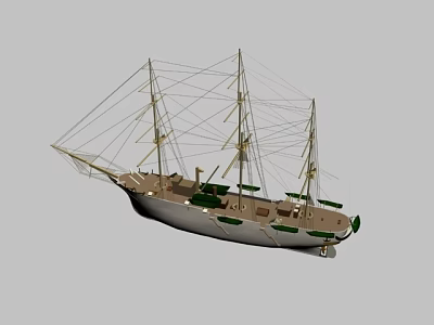 3D Model Of A Traditional Wooden Ship With Masts And Rigging 3d model