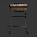 Padded Stool With Red Beige Seat And Metal Frame Design For Home Use