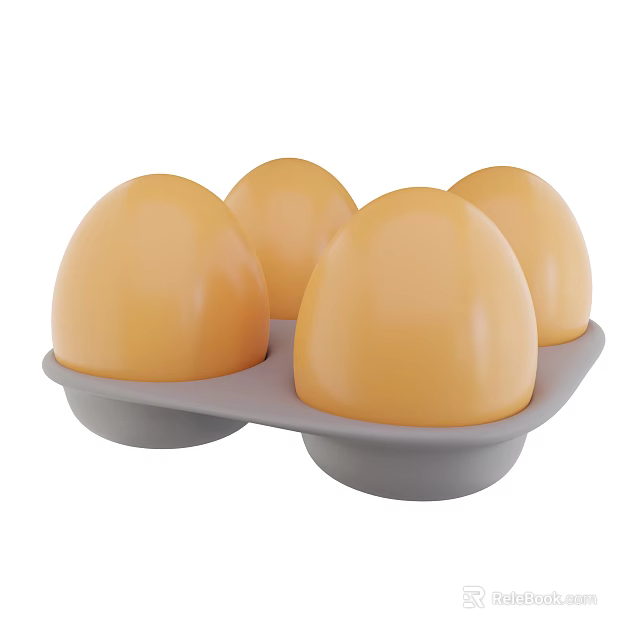 Four Natural Fresh Yellow Eggs Arranged in Gray Egg Carton Tray 3d model 