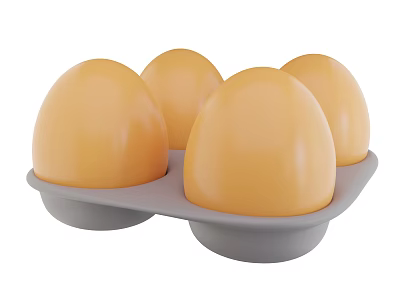 Four Natural Fresh Yellow Eggs Arranged in Gray Egg Carton Tray 3d model