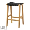 Modern Bar Stool With Natural Wood Legs And Black Stitched Seat