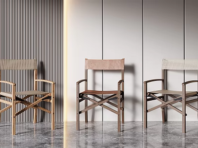 Modern Leisure Chairs With Wooden Frame And Different Back Designs Against Minimalist Wall 3d model