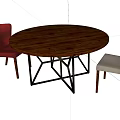 Modern Round Wooden Dining Table With Gold Metal Frame And White Red Upholstered Chairs