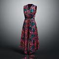 Sleeveless Paisley Pattern Jumpsuit With Vibrant Red Blue Design And Waist Belt