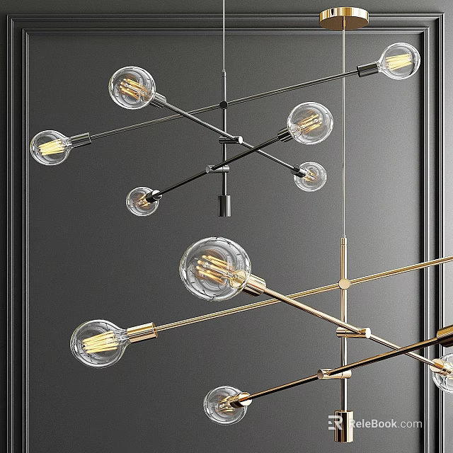 Modern Contemporary Chandeliers with Black Gold Metal Frames and Clear Glass Globe Bulbs 3d model 