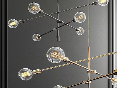 Modern Contemporary Chandeliers with Black Gold Metal Frames and Clear Glass Globe Bulbs 3d model