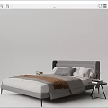 Modern Gray Double Bed With White Bedding Brown Blanket And Nightstand 3d model