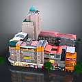 Urban Multi Story Buildings With Colorful Rooftops Storefronts And Trees