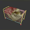 Metal Frame Basket With Dirty Stained Cloth On Reflective Surface