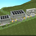 Modern Industrial Factory With Solar Panel Roof And Green Mountain Surroundings