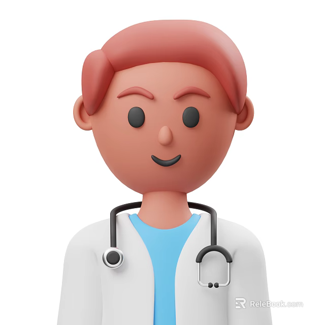 Cartoon Doctor Character With Stethoscope White Coat Blue Shirt And Red Hair 3d model 