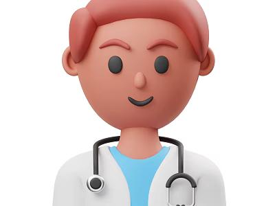 Cartoon Doctor Character With Stethoscope White Coat Blue Shirt And Red Hair 3d model